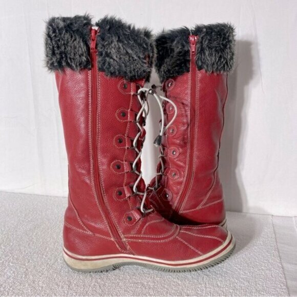 Vintage Atelier Noir Thinsulate Red Leather Lace Up Round Toe Winter Boots 8 - Picture 12 of 13